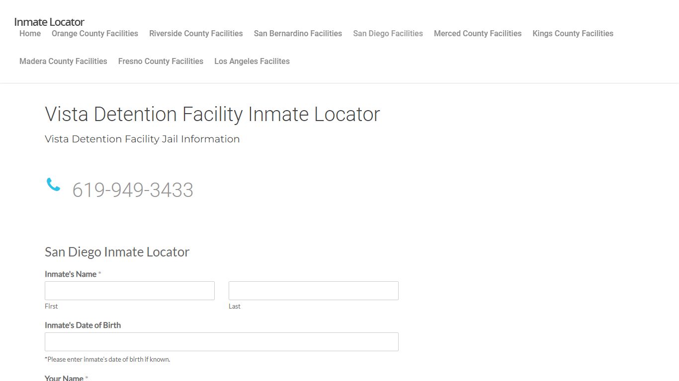 Vista Detention Facility - Inmate Locator